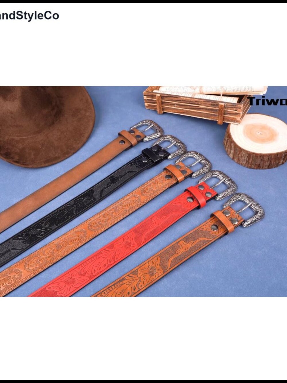 Vintage Western Belt with Engraved Buckle for Women Men PU Leather - Picture 6 of 6